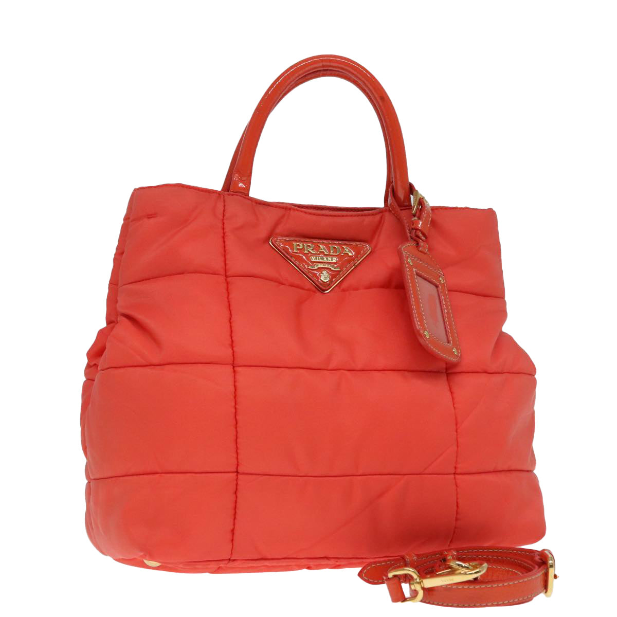 Luxury Prada Hand Bag Nylon 2way Orange Gold  88241