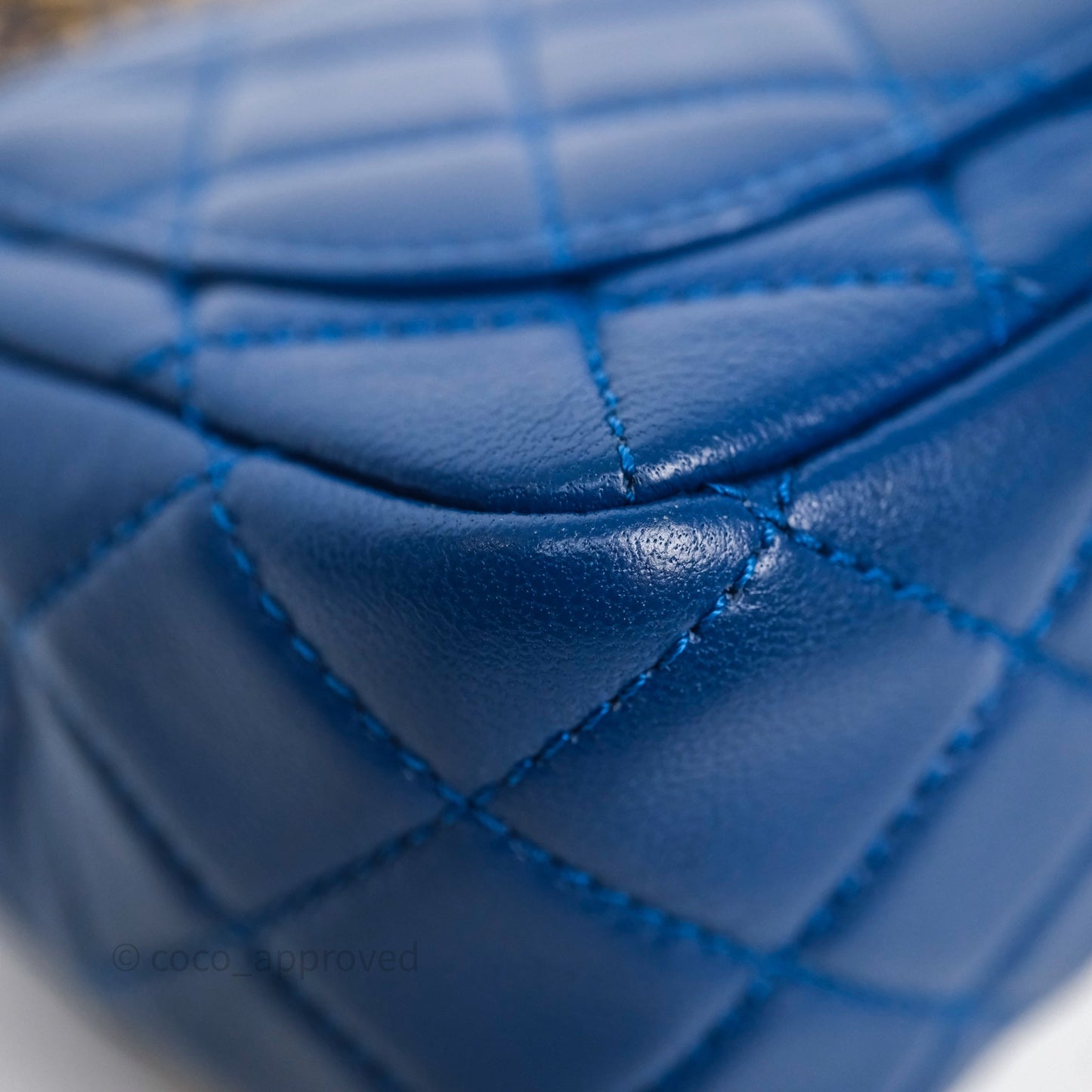 Chanel Pearl Crush Mini Square Quilted Blue Lambskin Aged Gold Hardware