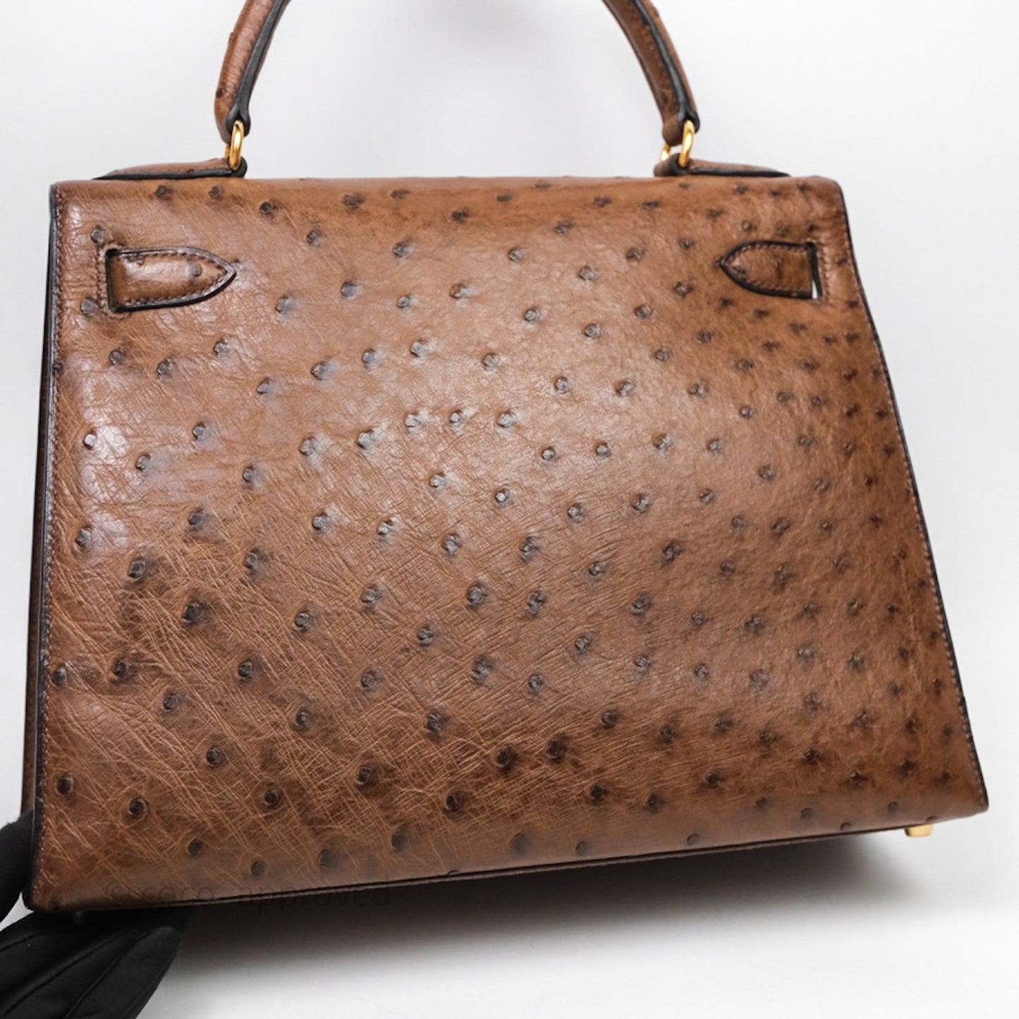 Hermès Kelly 28 Chocolate Ostrish Sellier Gold Hardware