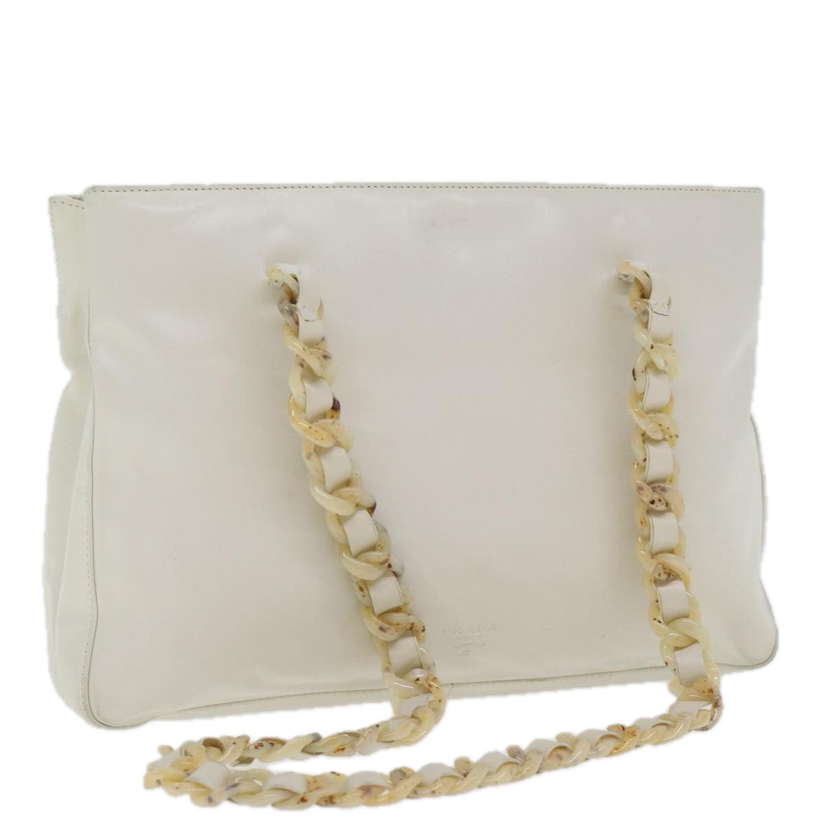 Luxury Prada Chain Tote Bag Leather White Silver  88271