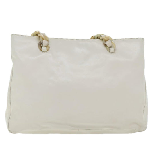 Luxury Prada Chain Tote Bag Leather White Silver  88271