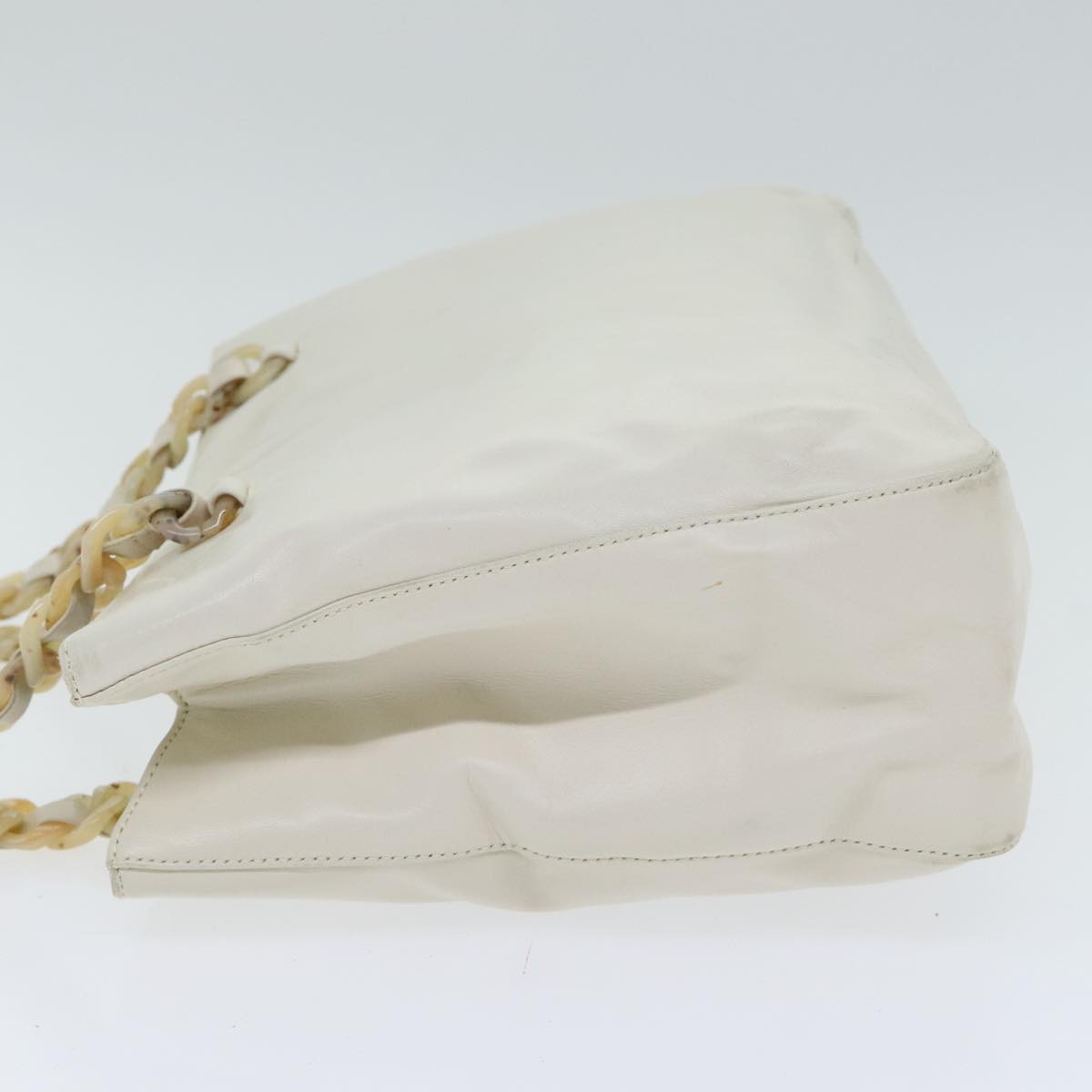 Luxury Prada Chain Tote Bag Leather White Silver  88271