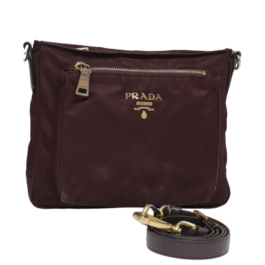 Luxury Prada Shoulder Bag Nylon Wine Red Gold  88278