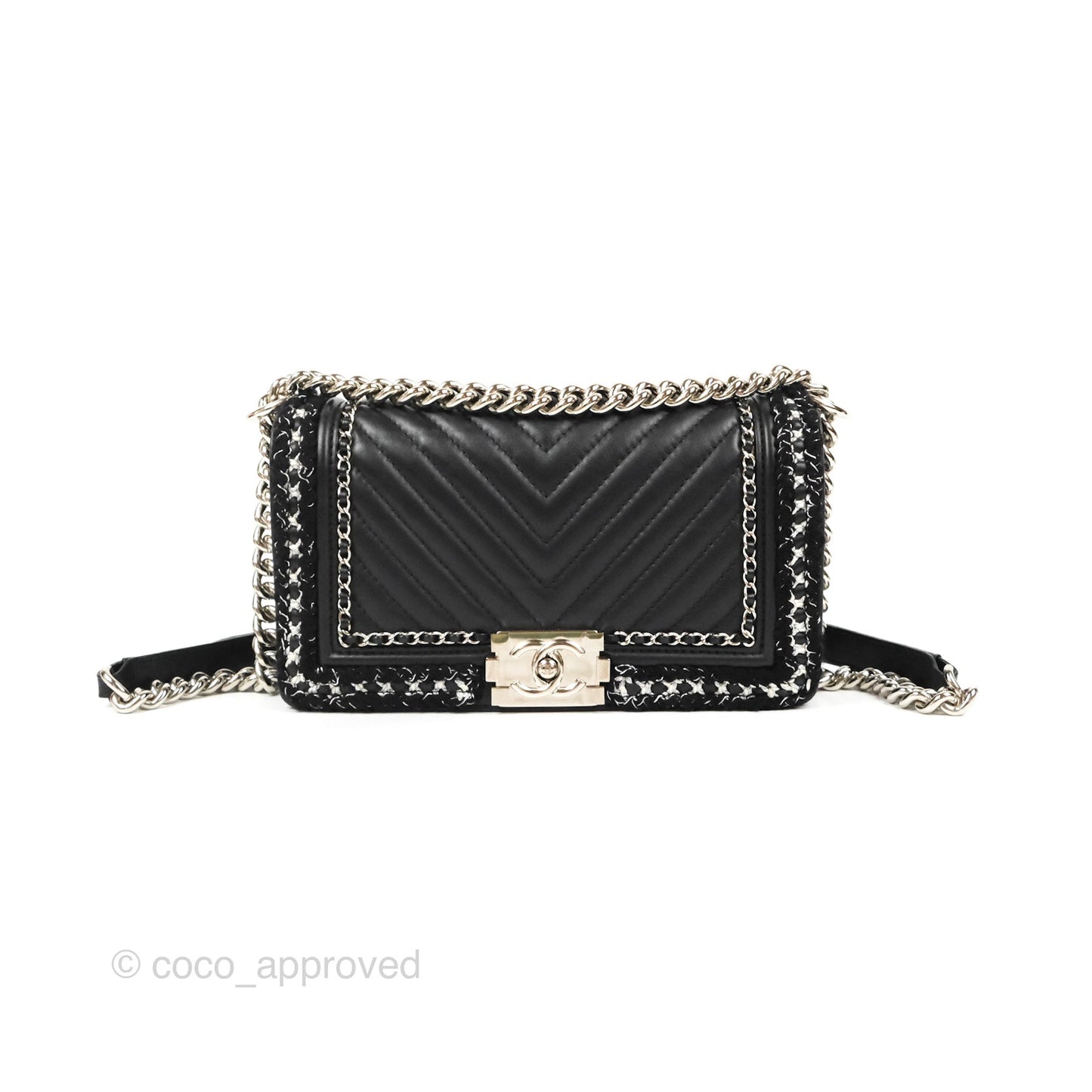 Chanel Chevron Braid Around Chain Boy Black Calfskin Silver Hardware