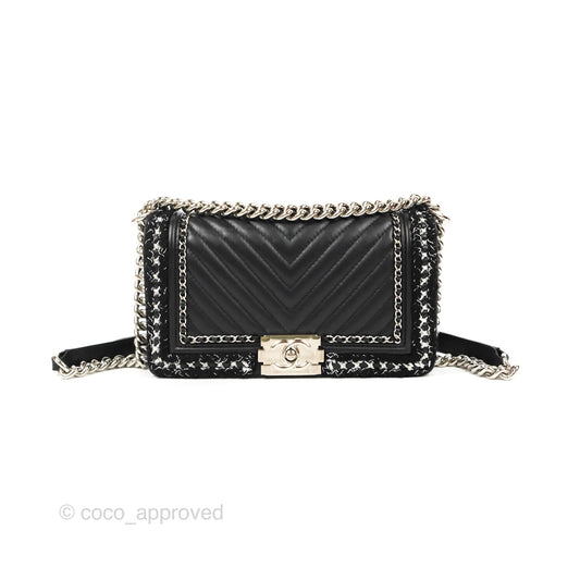 Chanel Chevron Braid Around Chain Boy Black Calfskin Silver Hardware