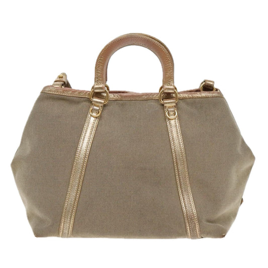Luxury Prada Hand Bag Canvas 2way Beige Gold  88289