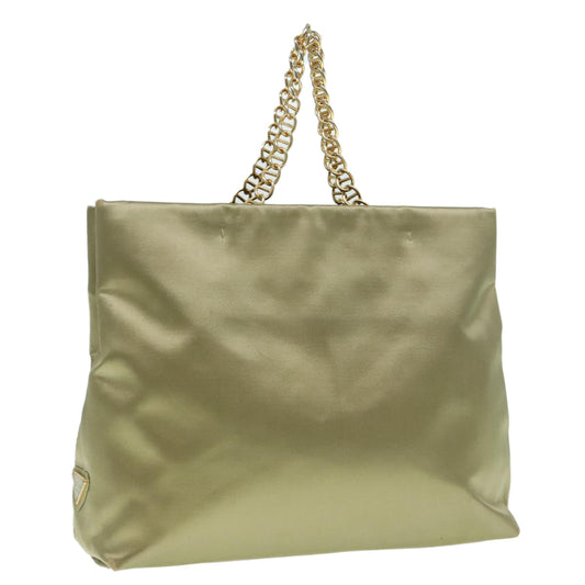Luxury Prada Chain Hand Bag Satin Khaki Gold  88296