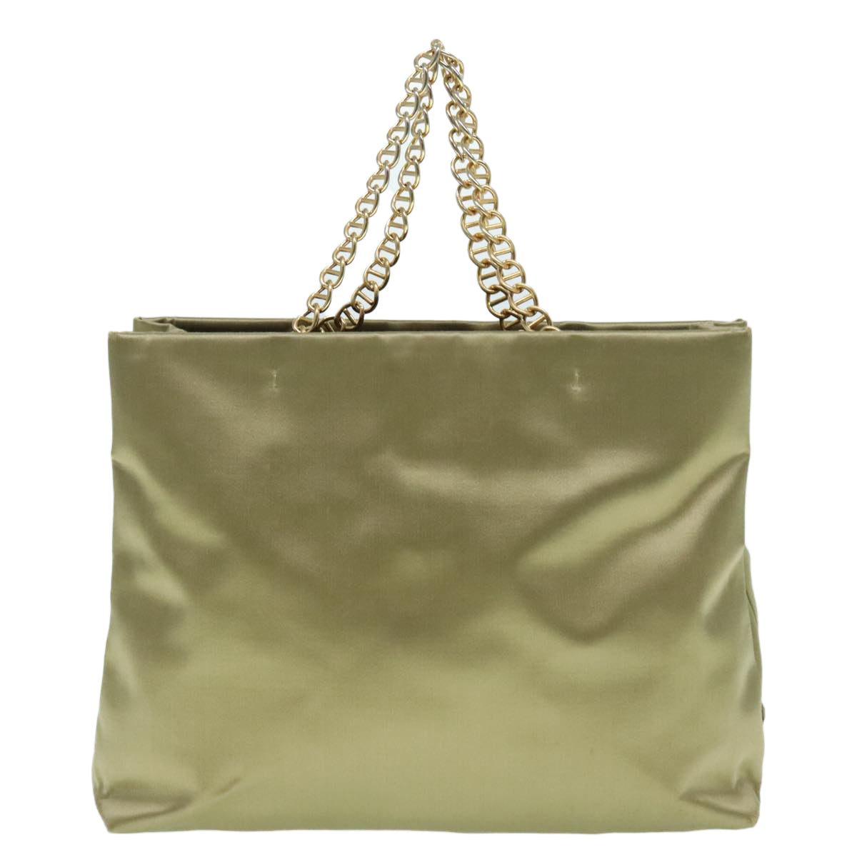 Luxury Prada Chain Hand Bag Satin Khaki Gold  88296