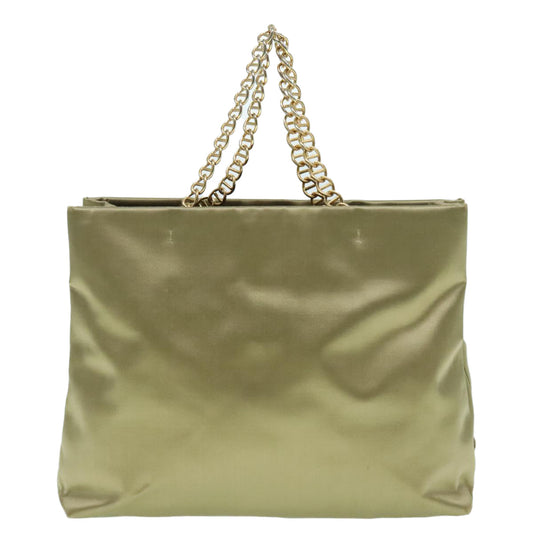 Luxury Prada Chain Hand Bag Satin Khaki Gold  88296