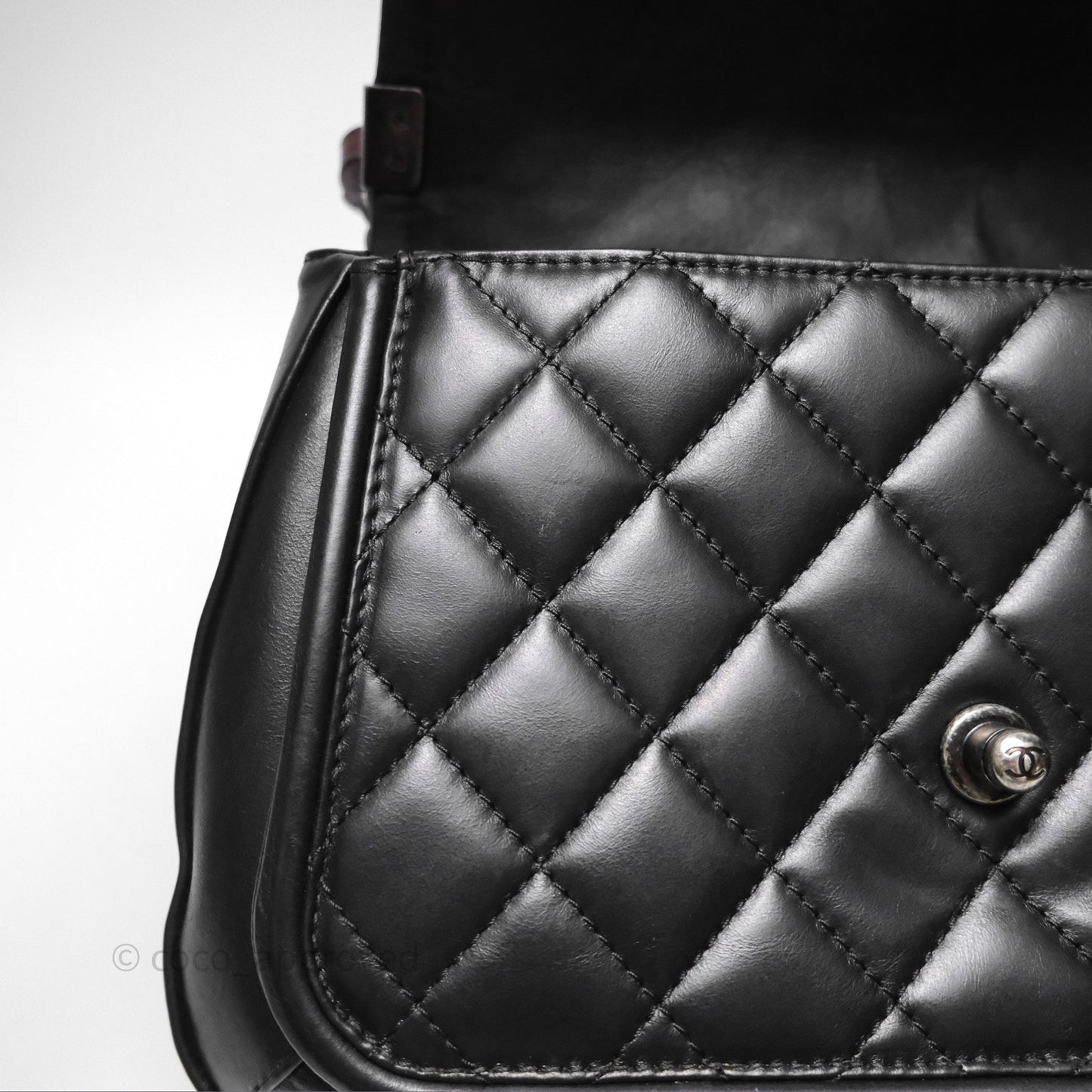 Chanel Quilted Large Prestige Top Handle Flap Calfskin Black Ruthenium Hardware