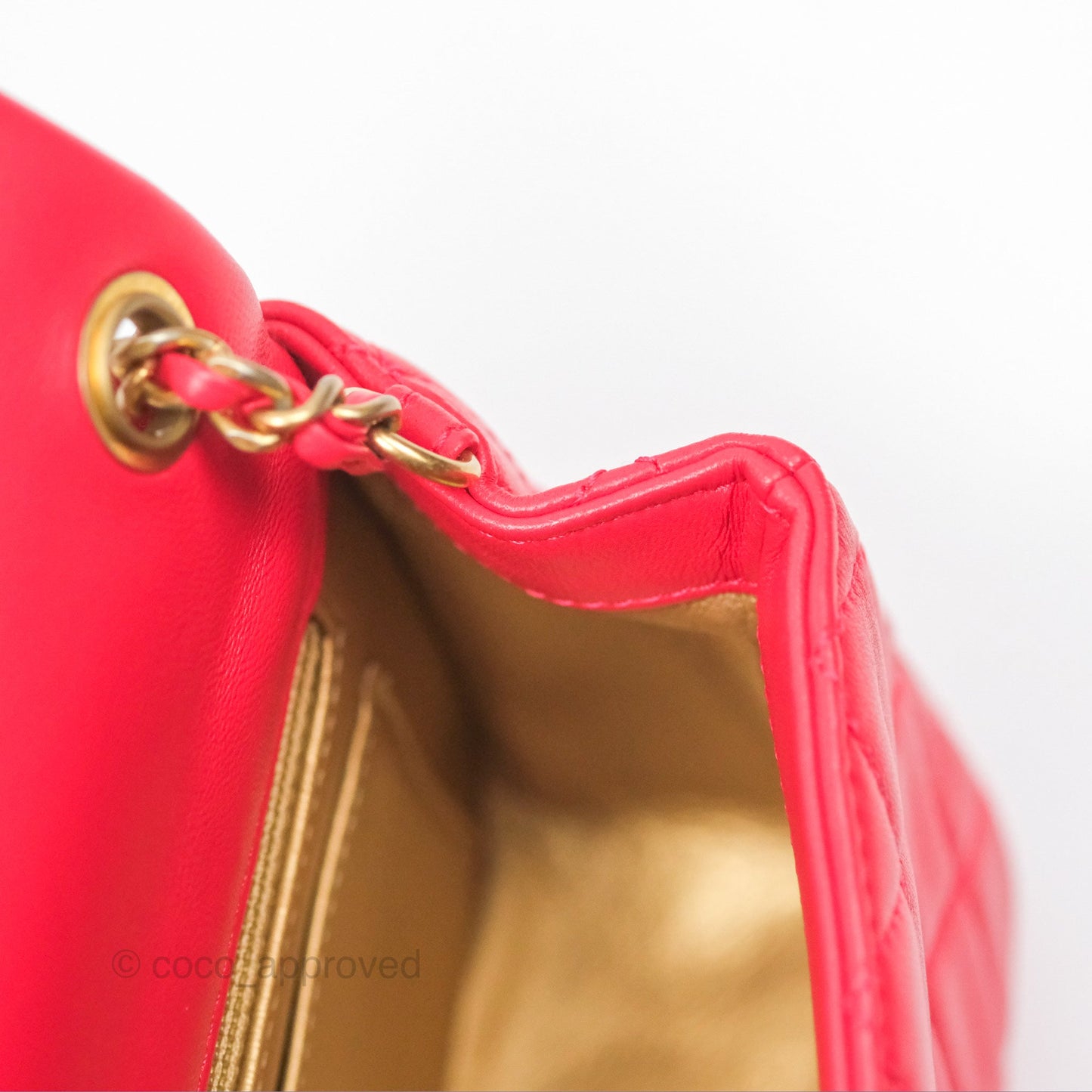 Chanel Mini Rectangular Pearl Crush Chilli Red Lambskin Aged Gold Hardware