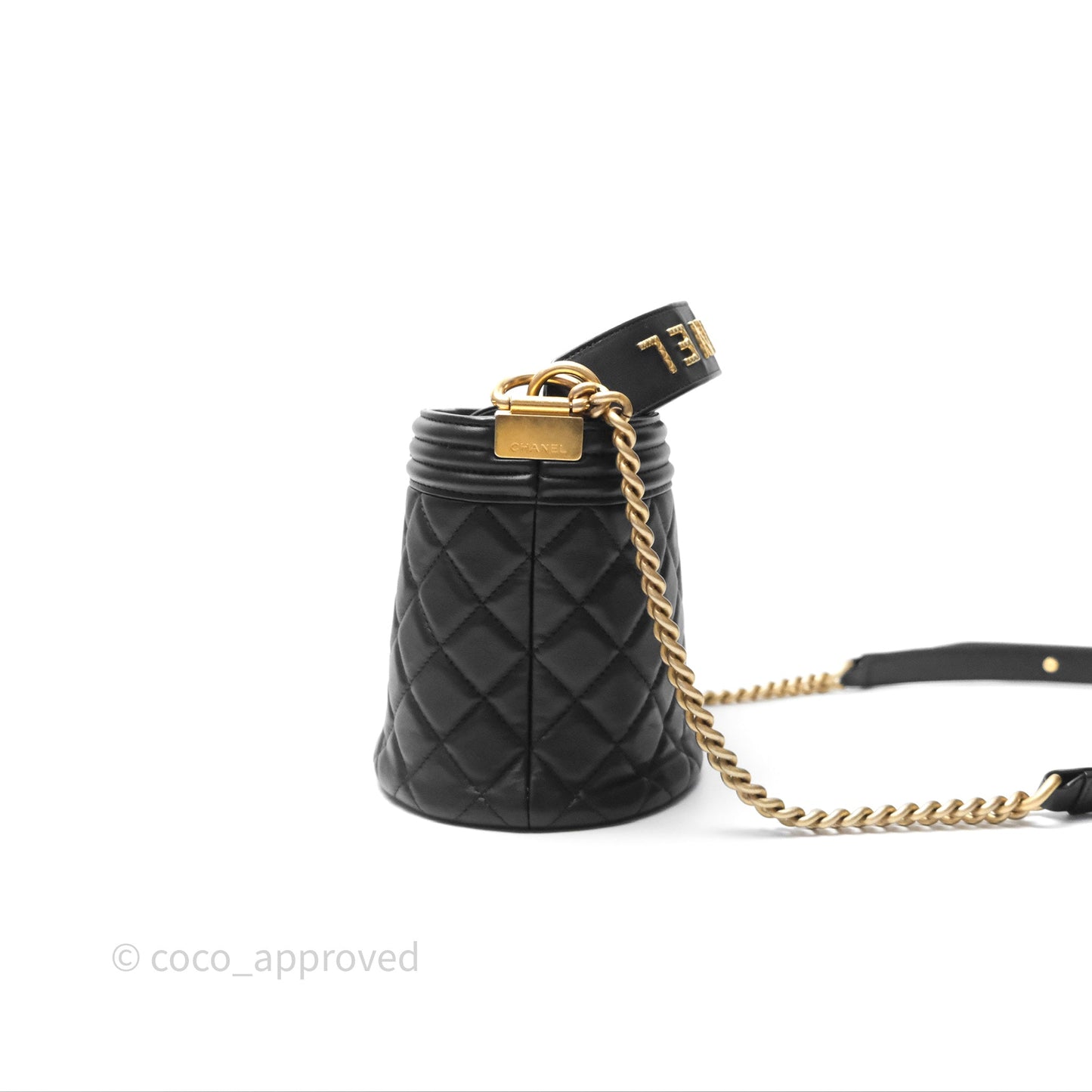 Chanel Quilted Boy Bucket Bag Black Lambskin Aged Gold Hardware