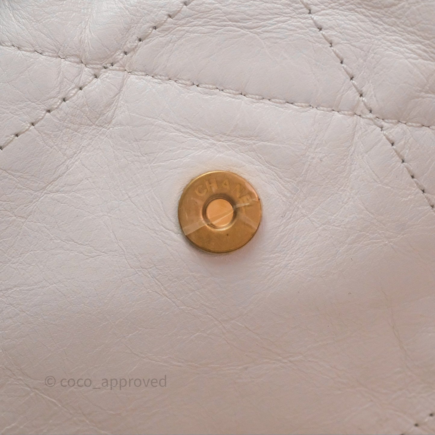 Chanel 22 Small White Shiny Calfskin Aged Gold Hardware