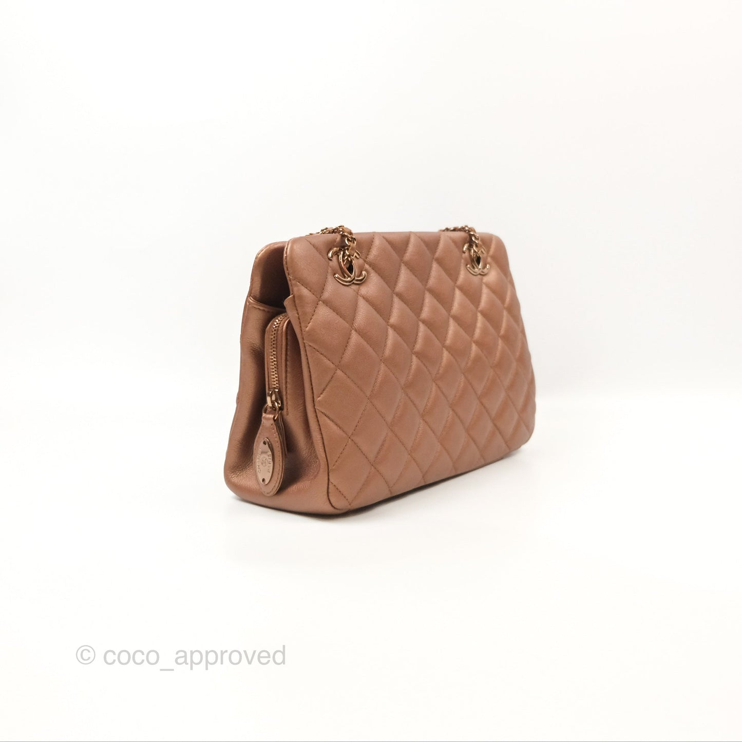 Chanel Quilted Small CC Eyelet Tote Copper Iridescent Goatskin Rose Gold