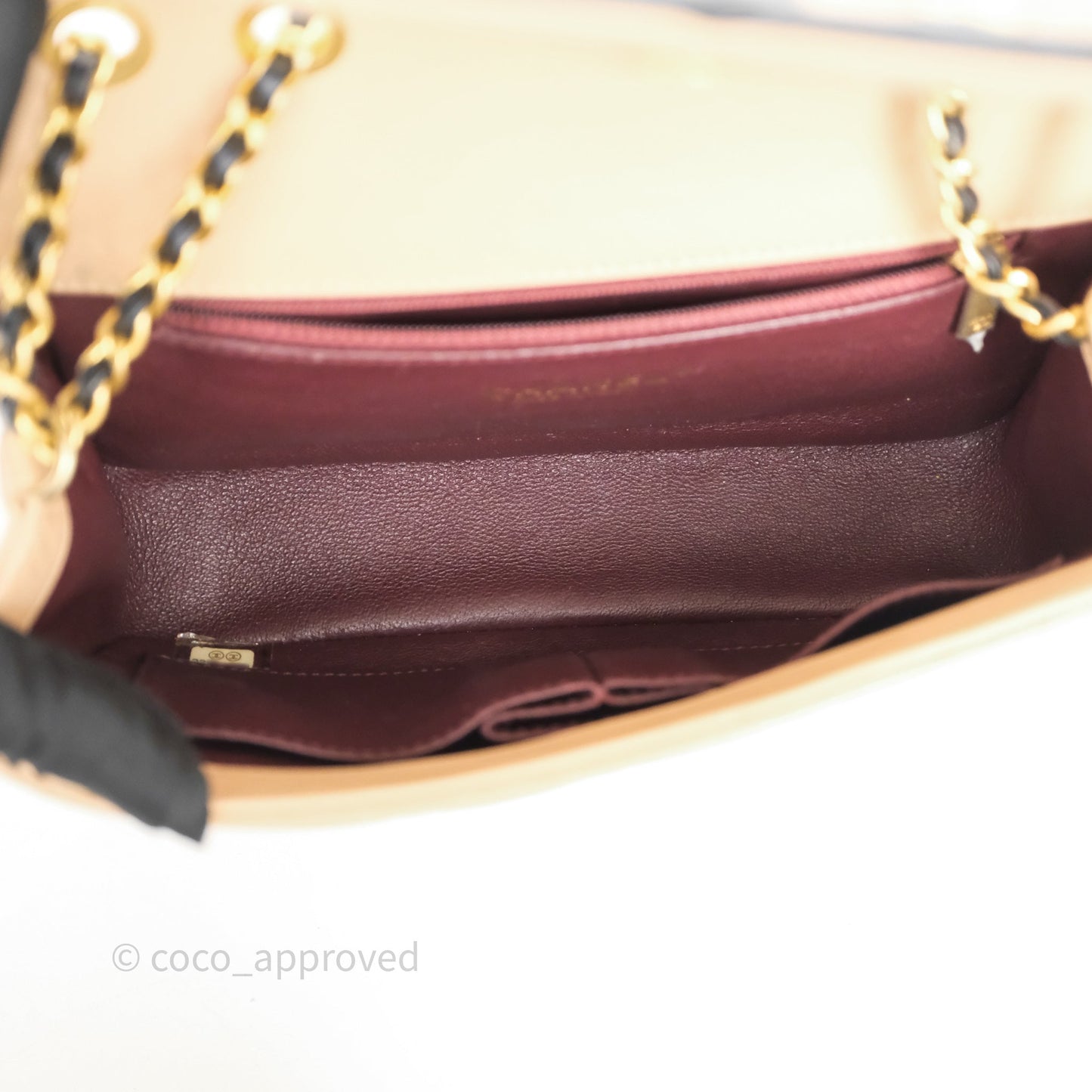 Chanel Small CC Filigree Flap Quilted Beige Black Caviar