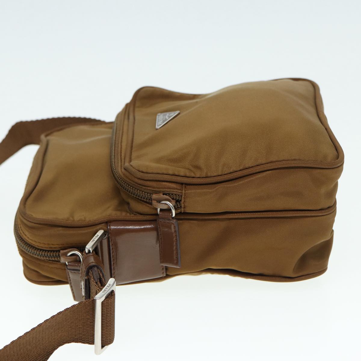 Luxury Prada Shoulder Bag Nylon Brown Silver  88341