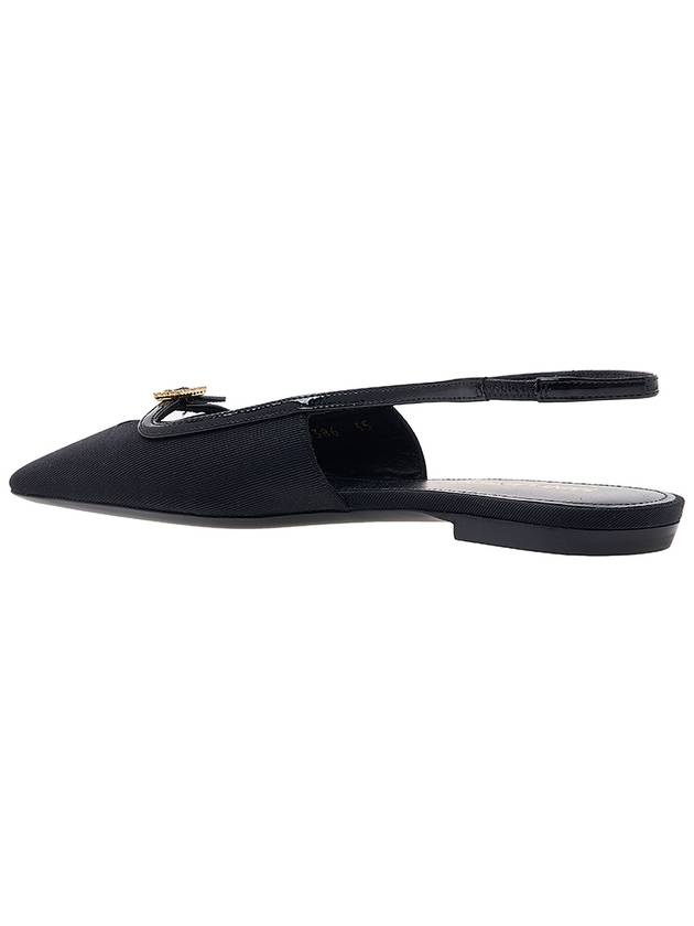 Luxury Saint Laurent Blade Ottoman Fabric Patent Leather Slingback Flats Black