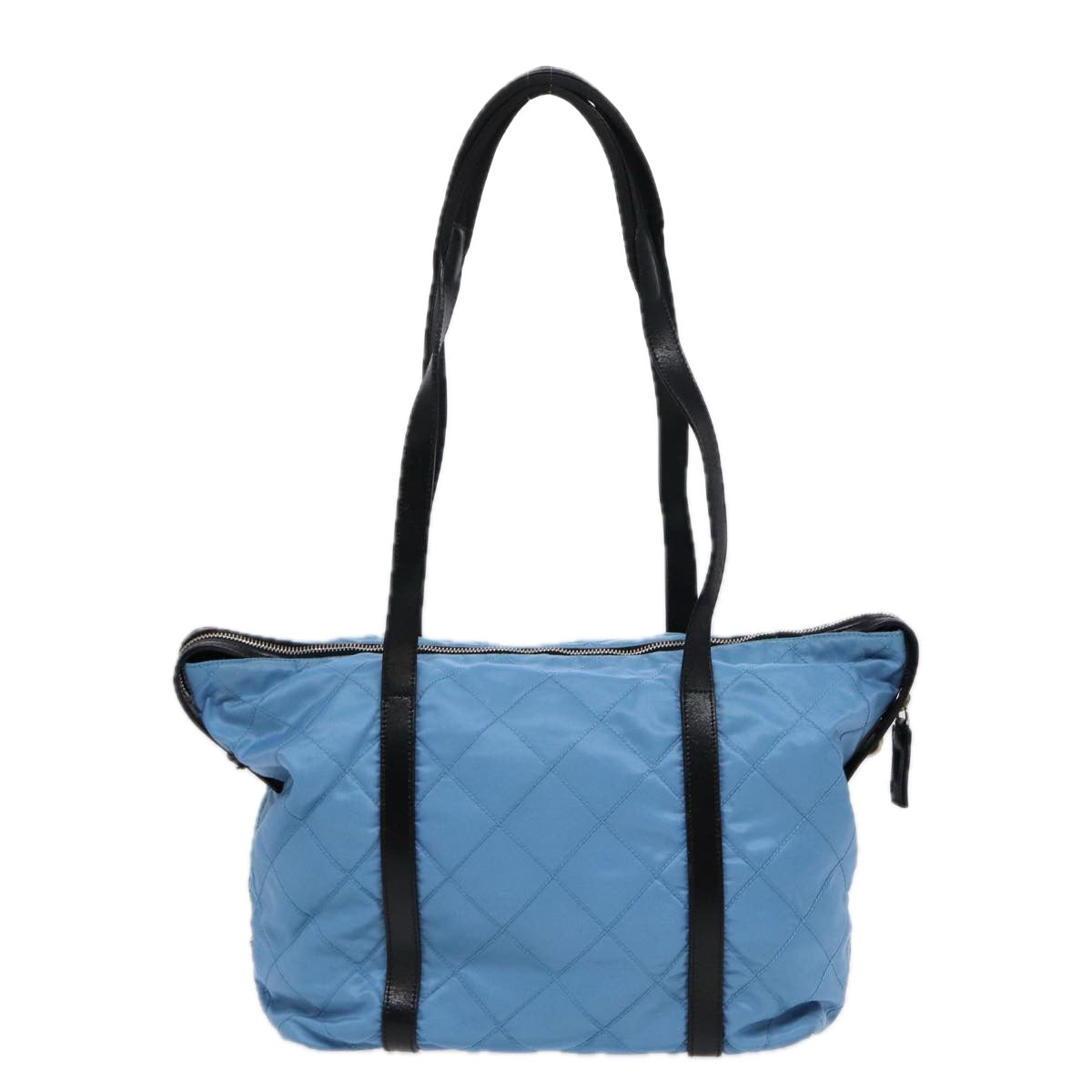 Luxury Prada Tote Bag Nylon Leather Light Blue Silver  88347