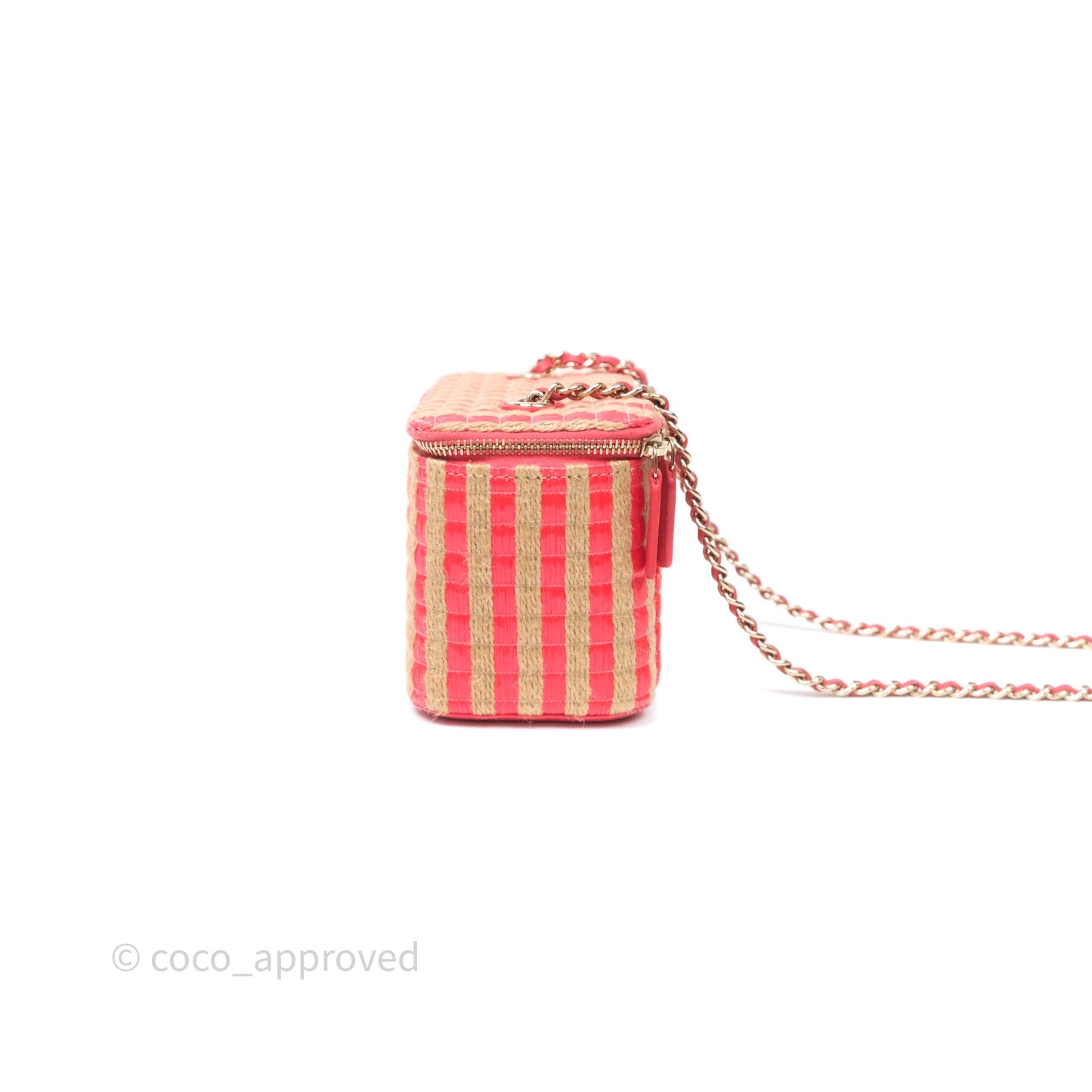 Chanel Vanity With Chain Striped Raffia Orange Gold Hardware