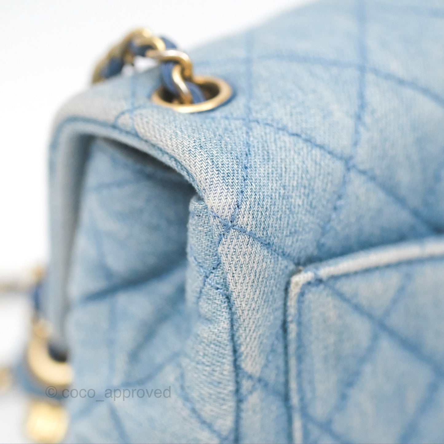 Chanel Mini Square Pearl Crush Quilted Denim Aged Gold Hardware