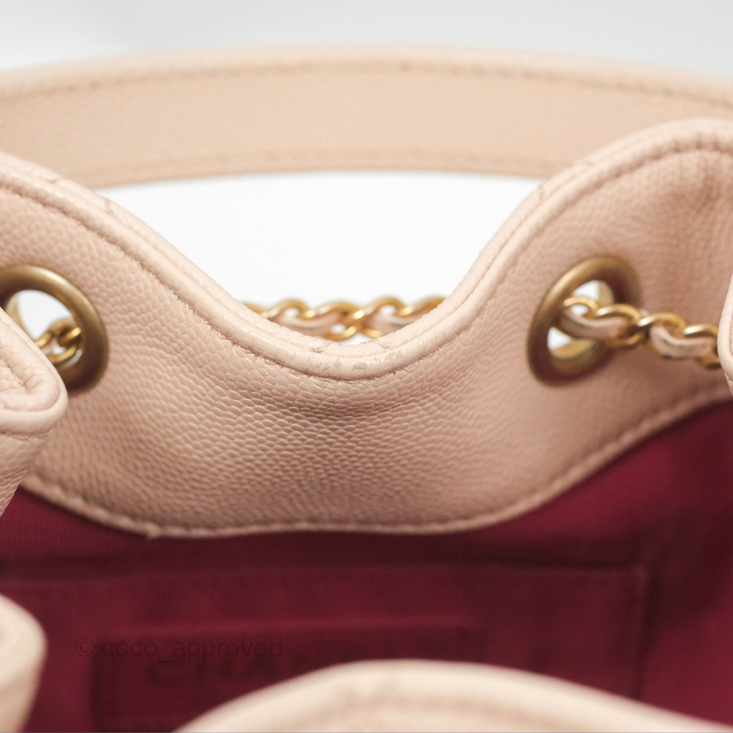 Chanel Quilted Top Handle Drawstring Bucket Bag Pink Caviar Aged Gold Hardware