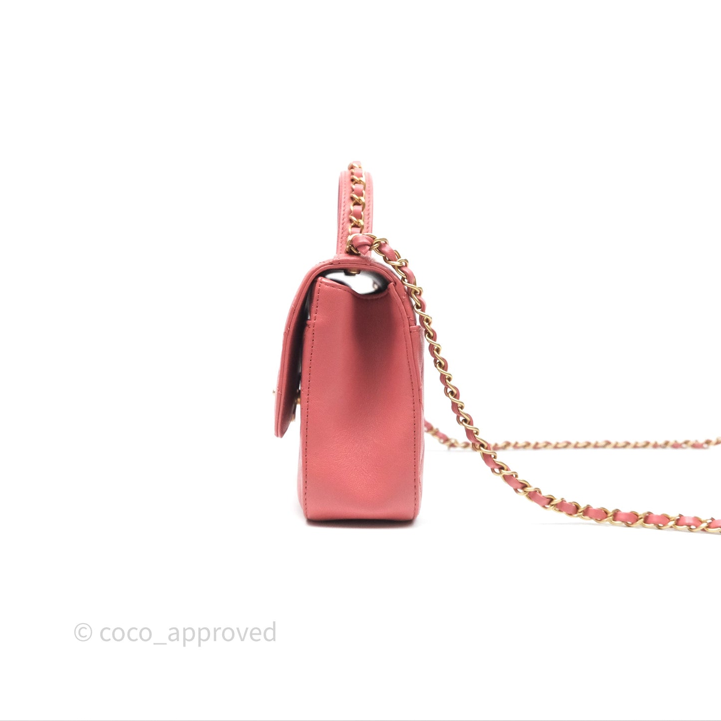 Chanel Quilted Small Chain Infinity Handle Bag Pink Lambskin Aged Gold Hardware