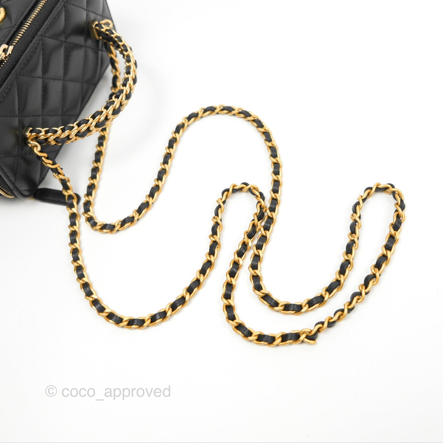 Chanel Vanity Rectangular with Top Handle Black Lambskin Aged Gold Hardware
