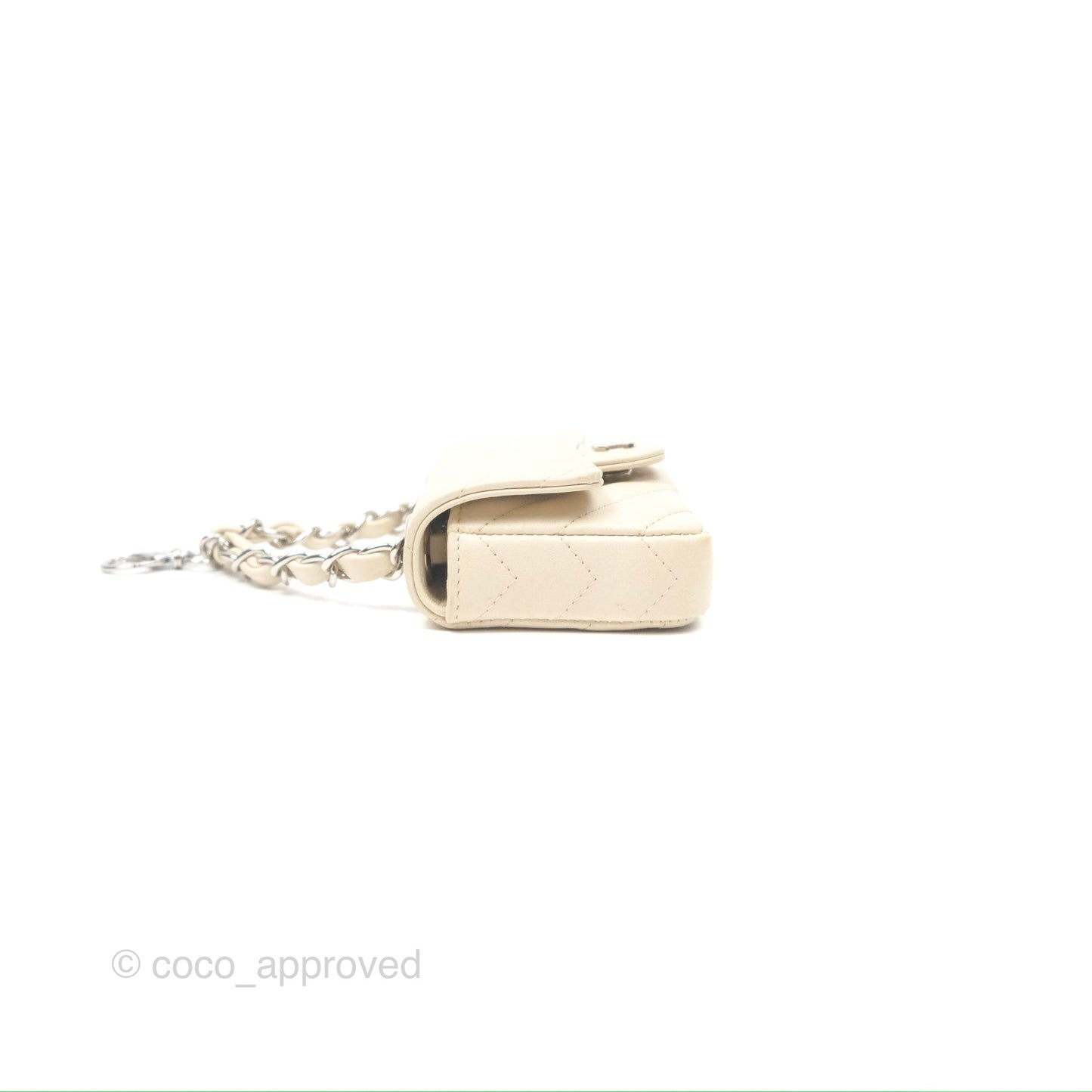 Chanel Mini Card Holder Chain Belt Bag Chevron Ivory Calfskin Silver Hardware