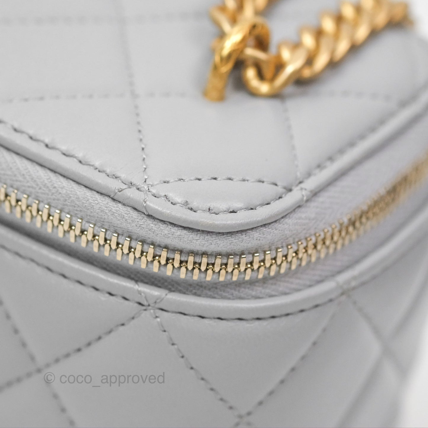 Chanel All Slide Vanity with Adjustable Chain Grey Lambskin Aged Gold Hardware