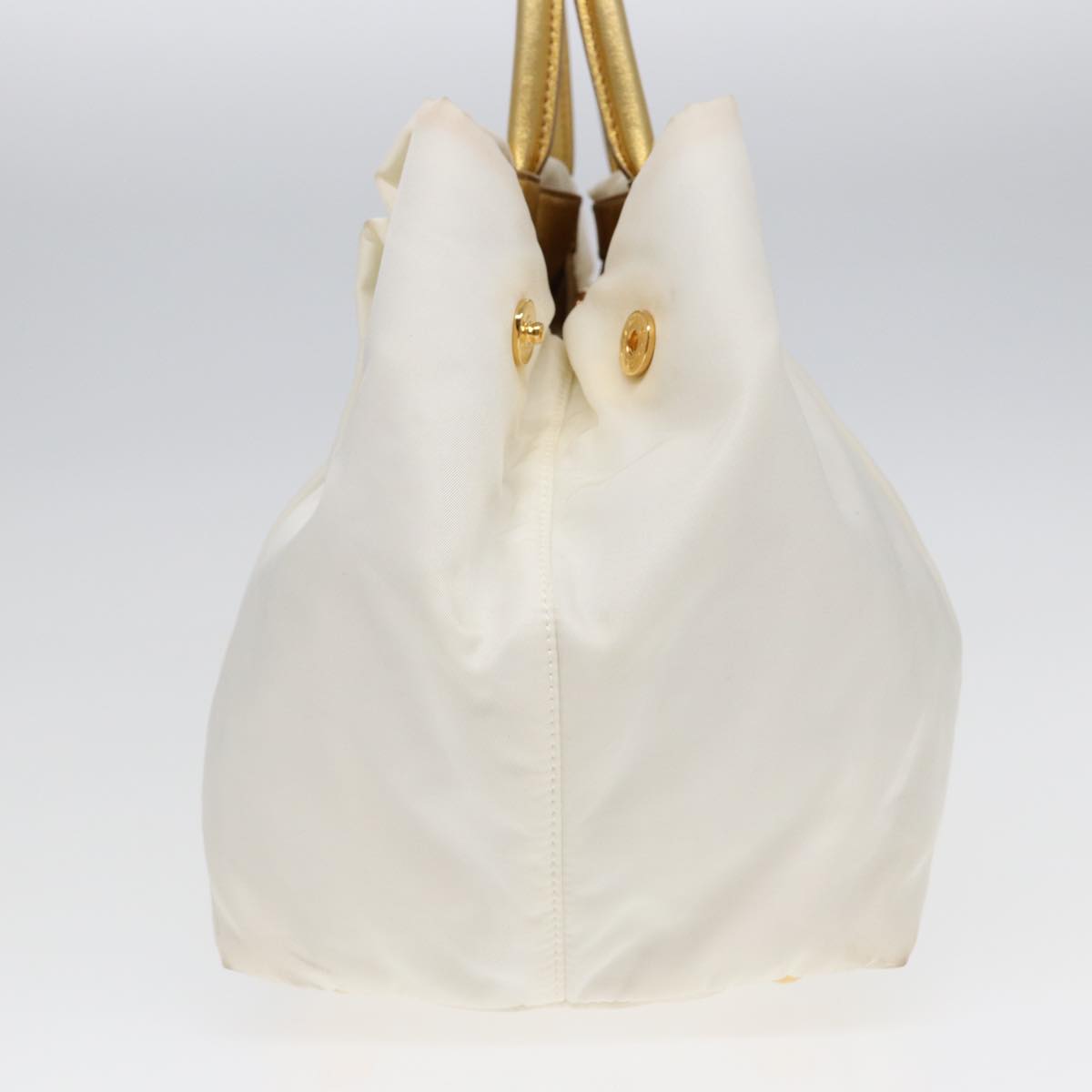 Luxury Prada Ribbon Hand Bag Nylon White Gold  88412