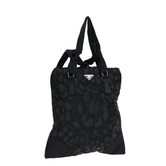 Luxury Prada Hand Bag Satin Black Silver  88434