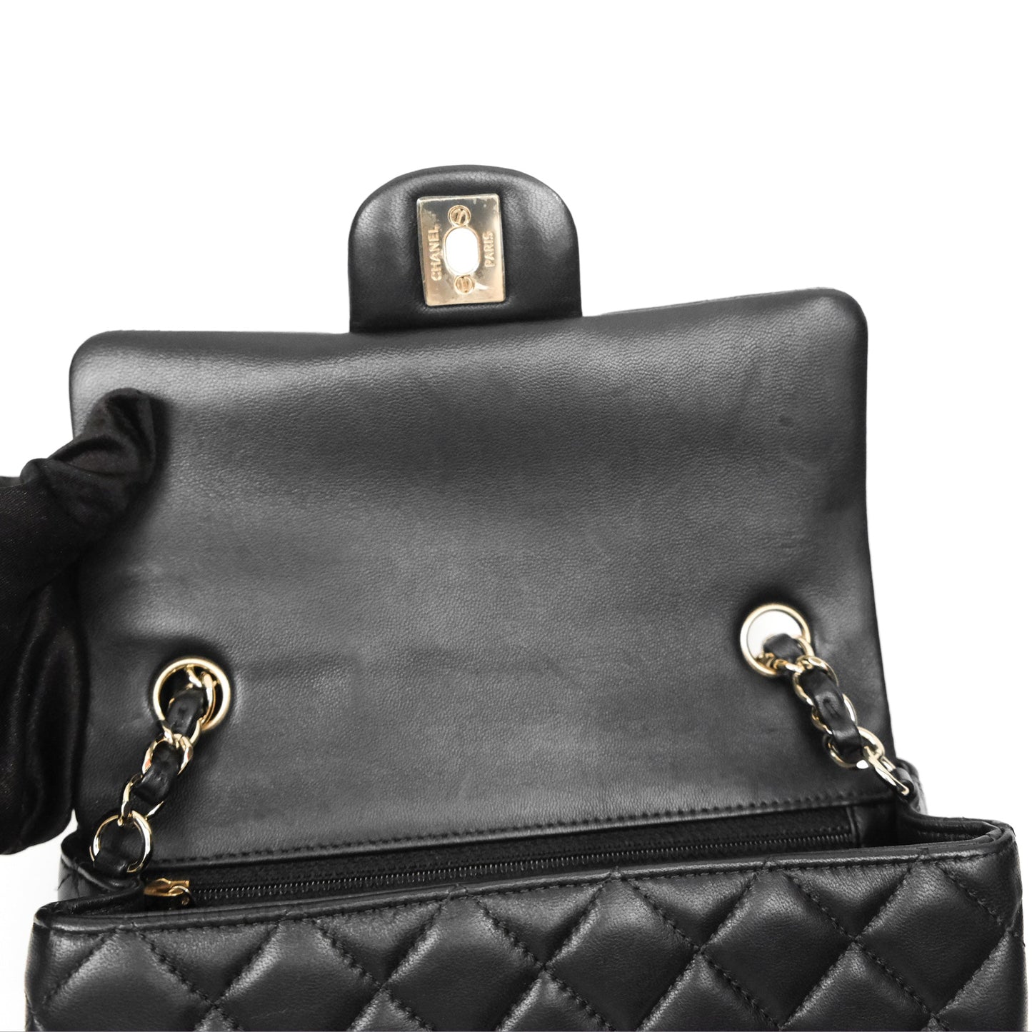 Chanel Quilted Mini Rectangular Black Lambskin Gold Hardware