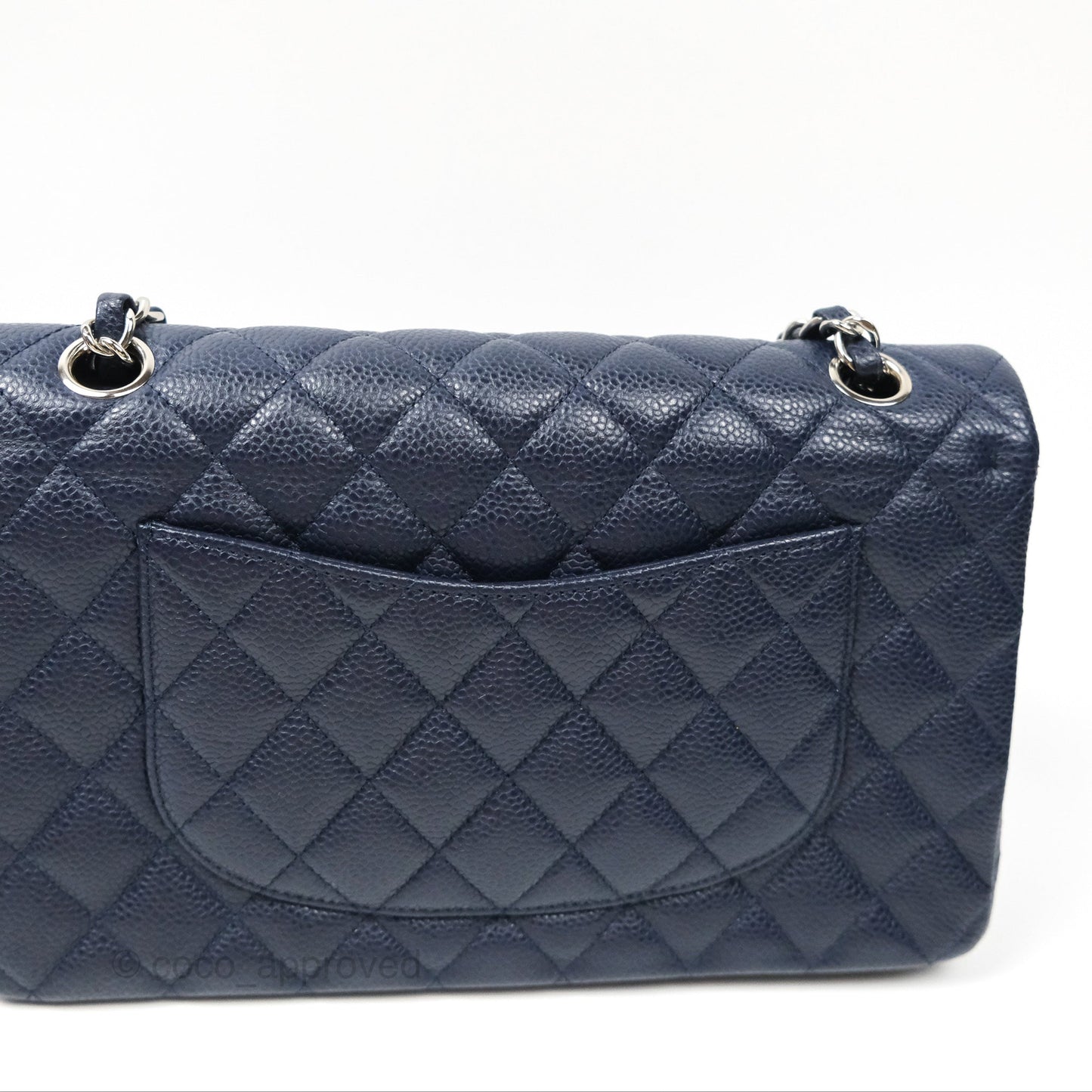 Chanel Classic M/L Medium Flap Quilted Navy Caviar Silver Hardware