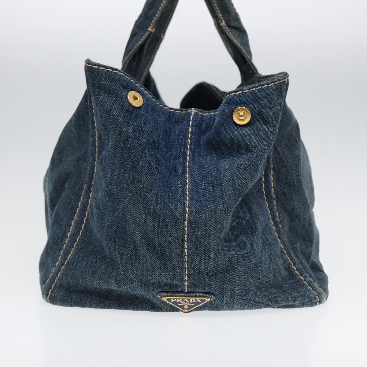 Luxury Prada Canapa GM Hand Bag Denim Blue Gold  88472