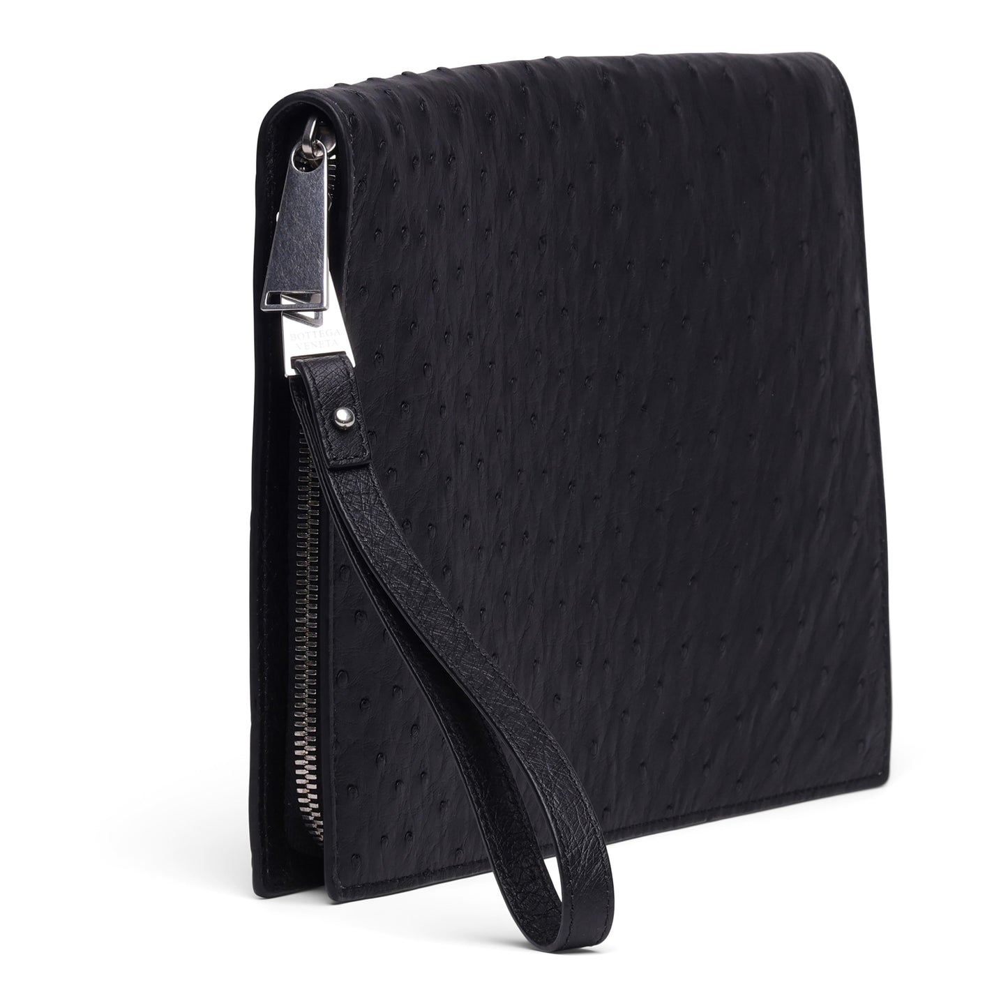 Luxury Bottega Veneta Ostrich Leather Document Case Wristlet