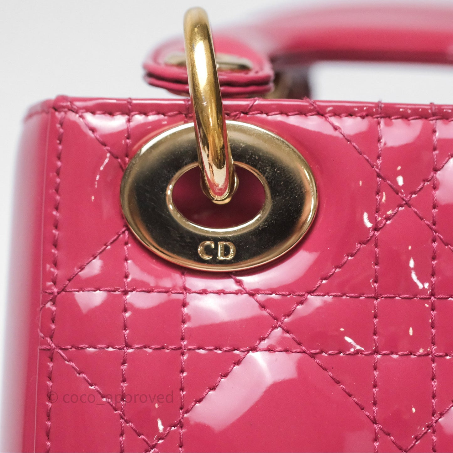 Christian Dior Mini Lady Dior Dusty Pink Patent Cannage Calfskin Gold Hardware