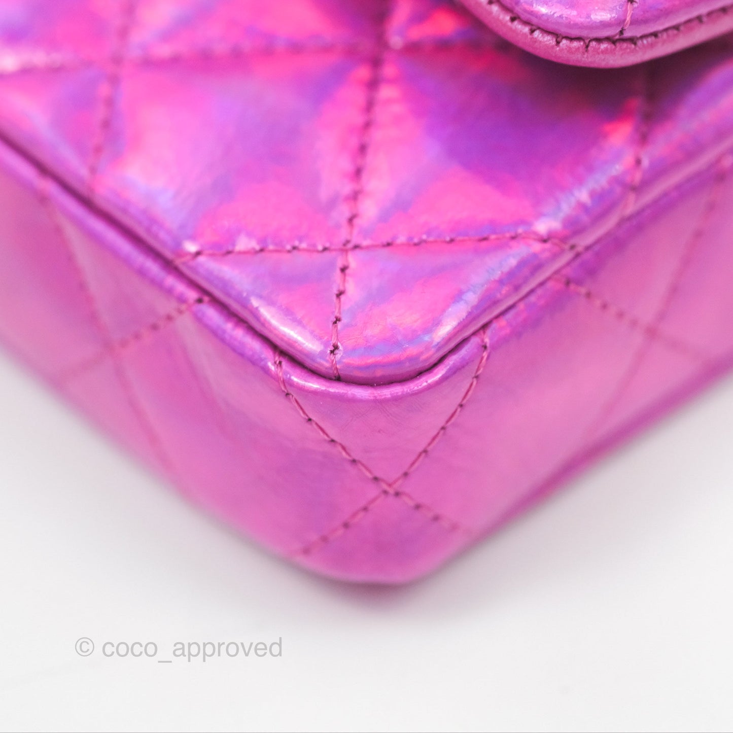 Chanel Card Holder Pouch with Hook Fuchsia Iridescent Mirror Goatskin