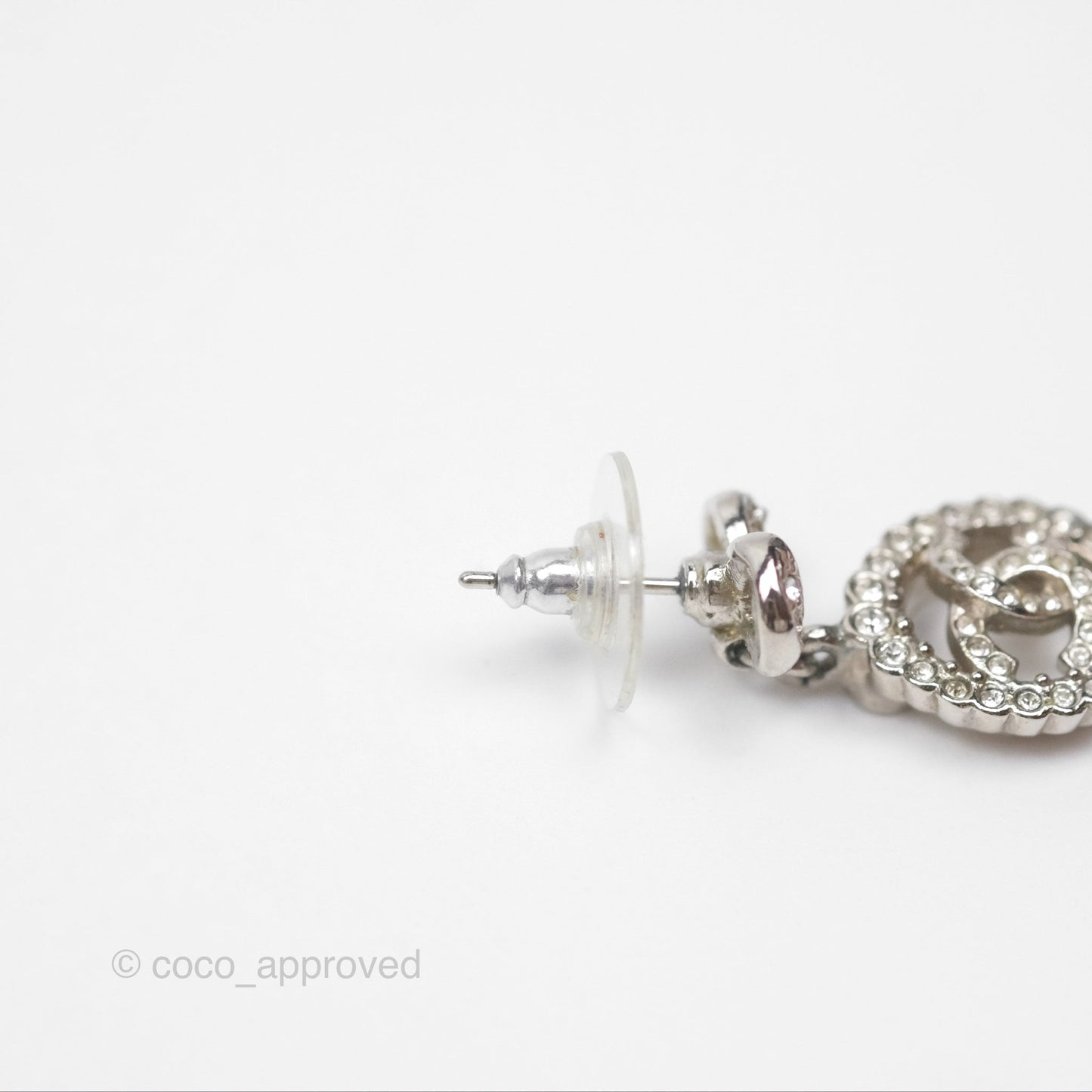Chanel Crystal CC Bow Knot Drop Earrings Silver Tone 22B