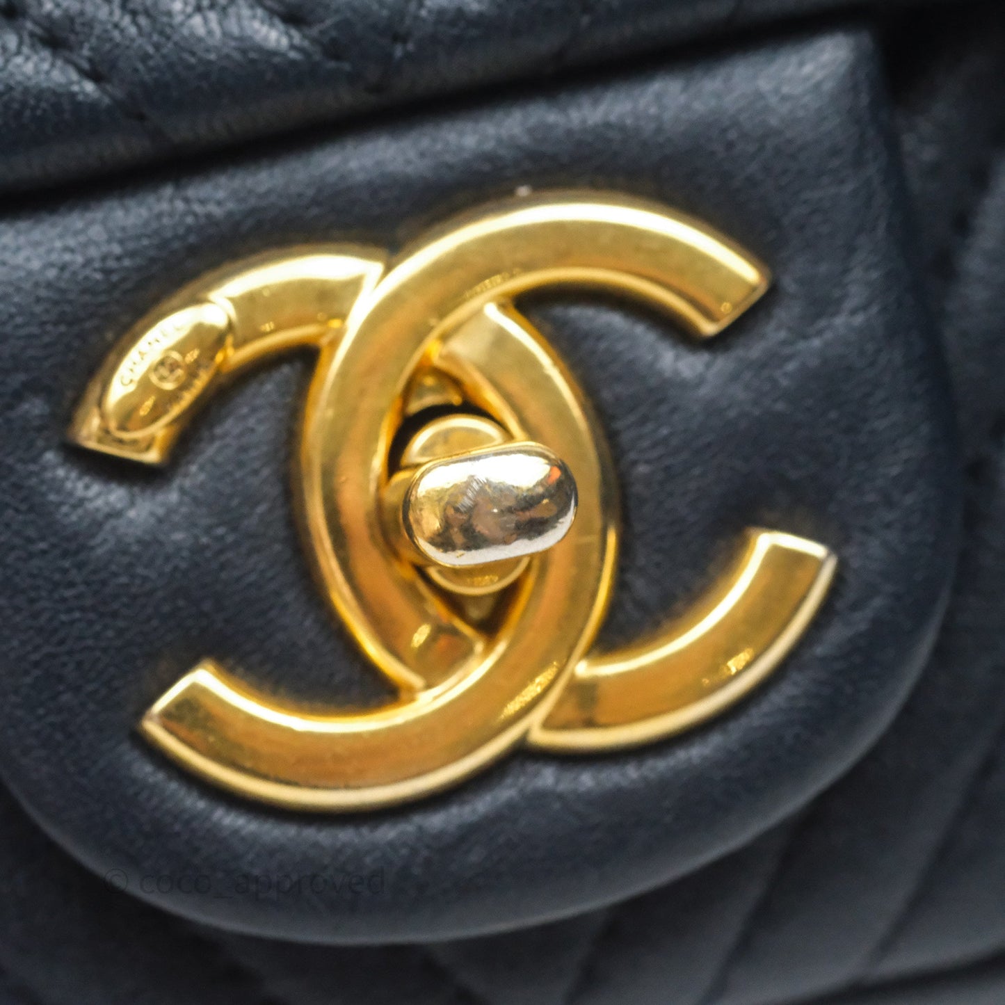 Chanel Medium Chevron Surpique Flap Navy Calfskin Aged Gold Hardware