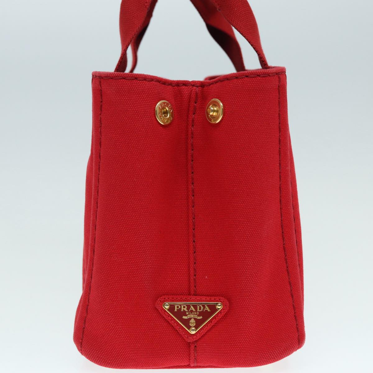 Luxury Prada Canapa PM Hand Bag Canvas Red Gold  88510