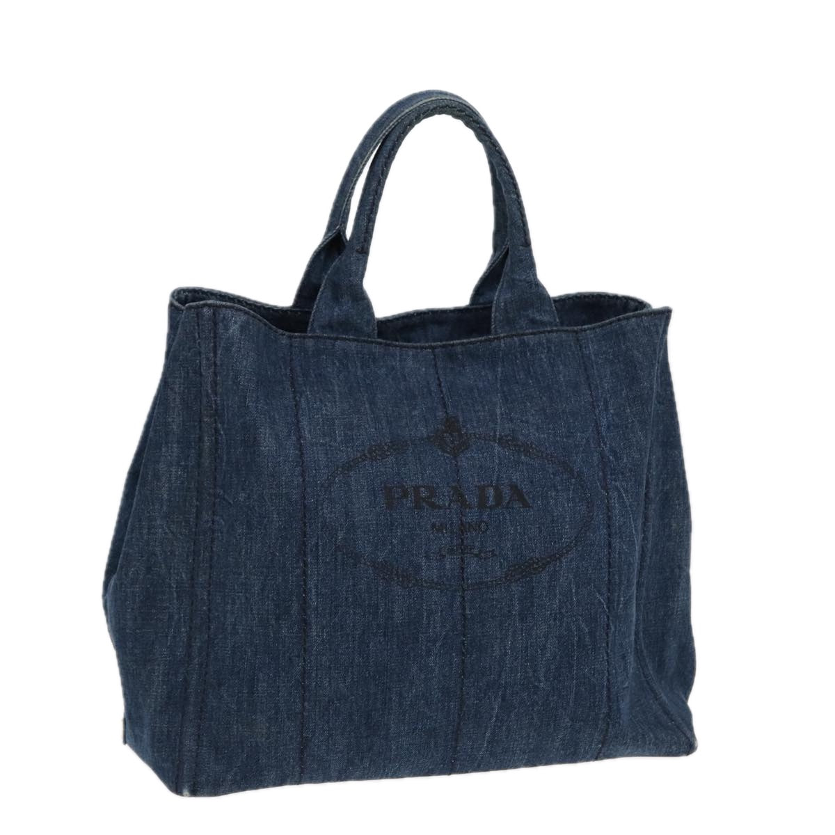 Luxury Prada Canapa Tote Bag Denim Blue Gold  88512