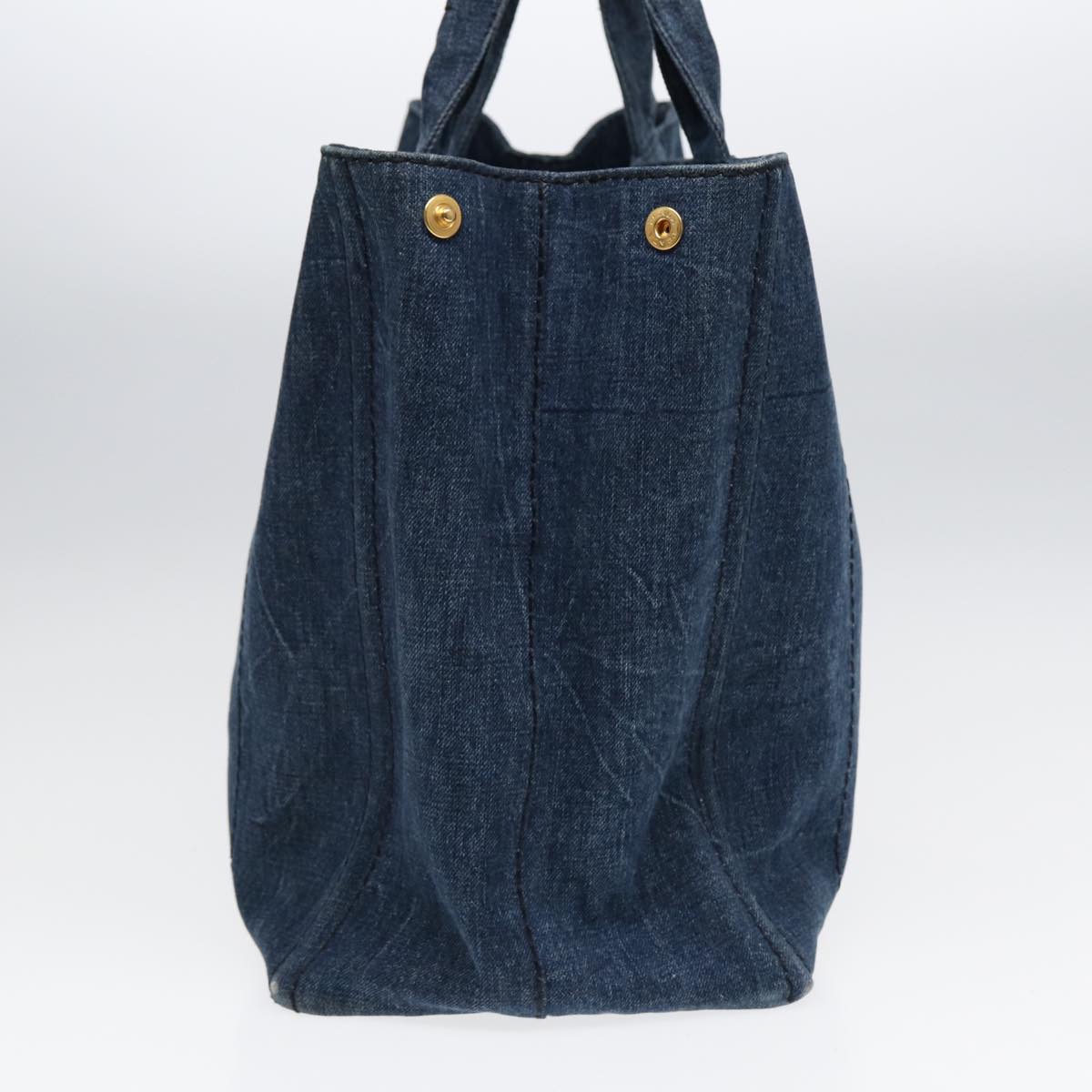 Luxury Prada Canapa Tote Bag Denim Blue Gold  88512