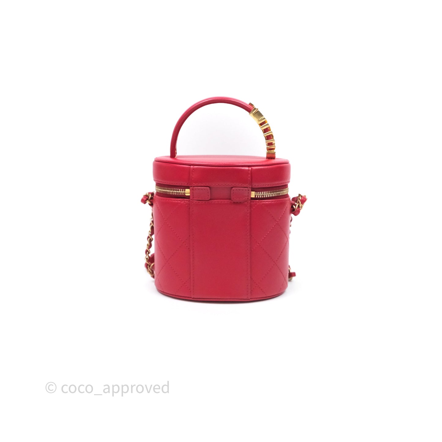 Chanel CC Vanity Case Red Calfskin Aged Gold Hardware