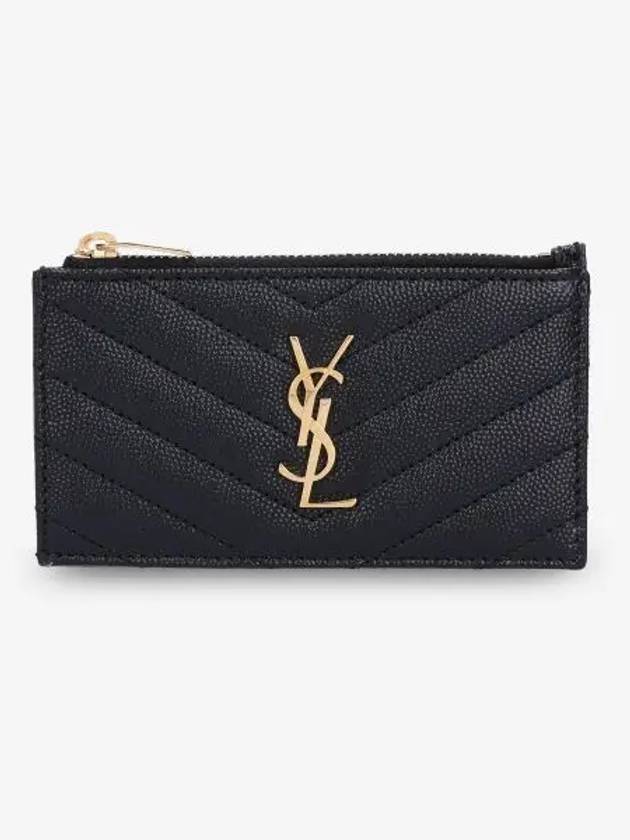 Luxury Saint Laurent Monogram Fragment Zipper Card Wallet Black