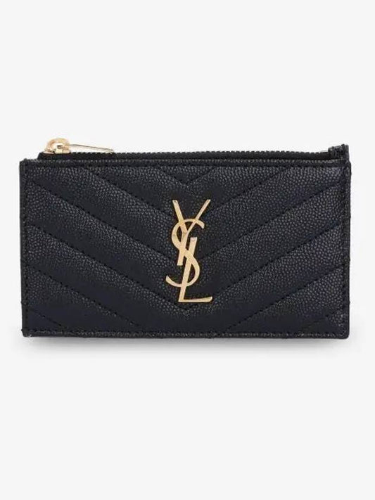 Luxury Saint Laurent Monogram Fragment Zipper Card Wallet Black
