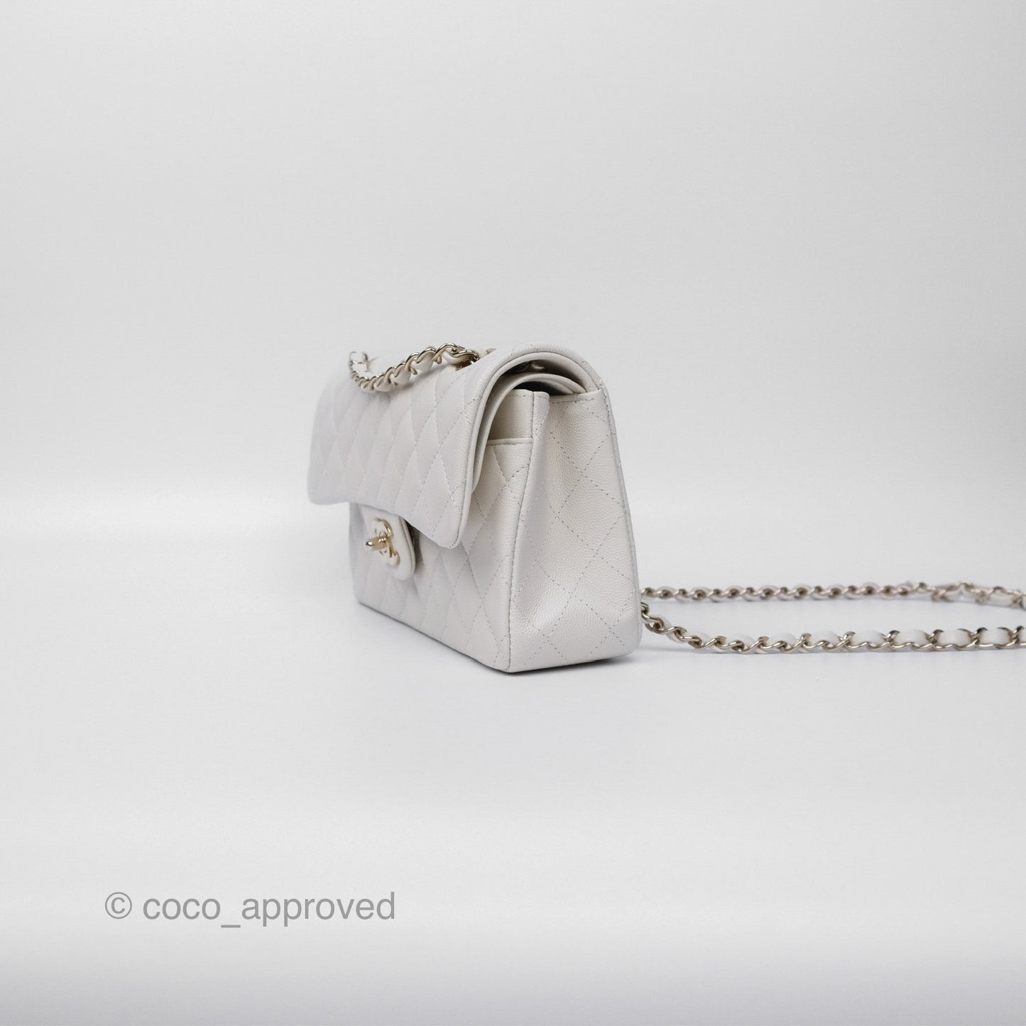 Chanel Small Classic Flap Quilted Ivory White Caviar Gold Hardware