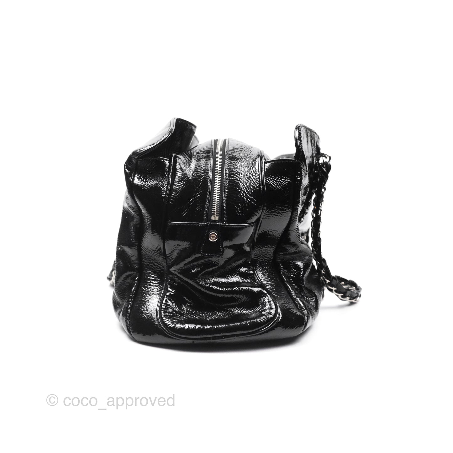 Chanel Bowling Tote Bag Black Glazed Calfskin Silver Hardware