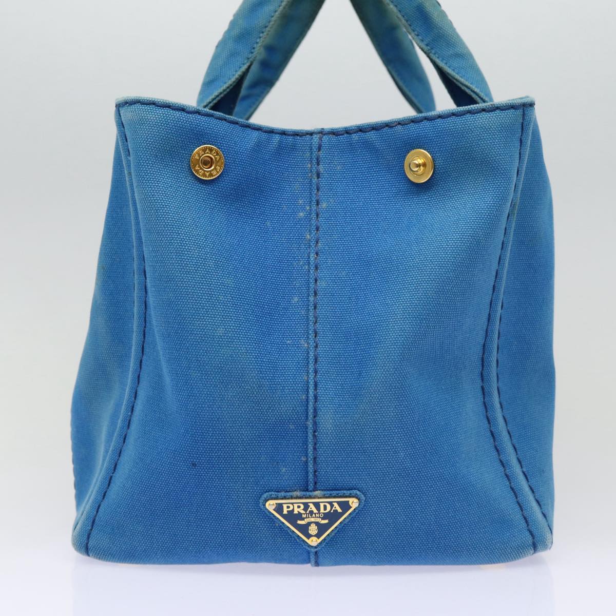Luxury Prada Canapa MM Hand Bag Canvas 2way Blue Gold  88572
