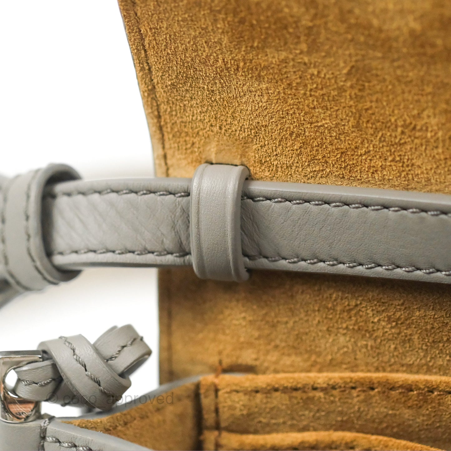Loewe Mini Gate Dual Bag in Soft Calfskin & Jacquard Strap Light Grey