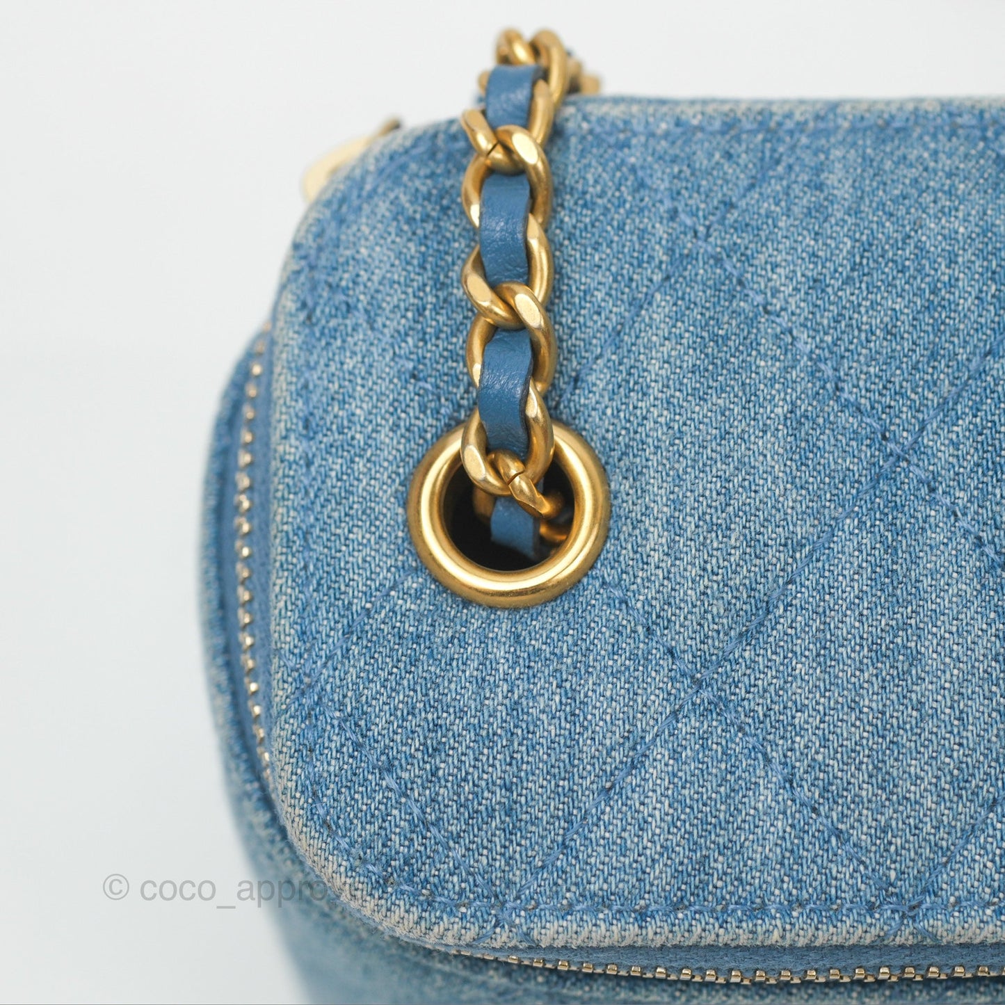 Chanel Mini Pearl Crush Vanity With Chain Denim Aged Gold Hardware